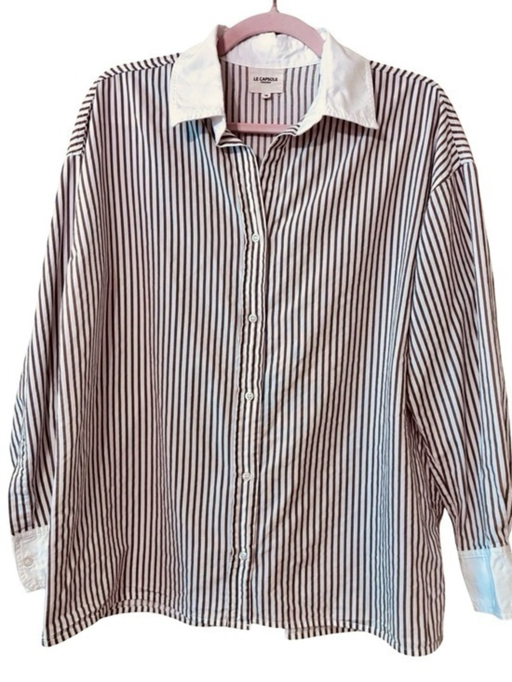 LE CAPSOLE STOCKHOLM Striped Button Down Shirt in Beige & White, Size EU 36.